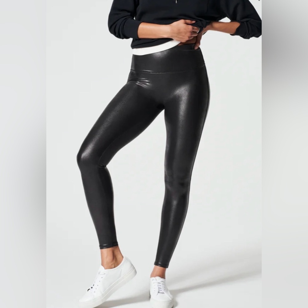 SPANX Faux Leather Black Leggings - Size L